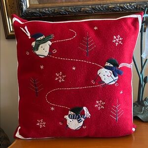 Festive Vintage Red Snowman Holiday Pillow